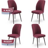 Canisa Platinum Serisi Üst Kalite Metal Kahverengi İskeletli 4 Adet Bordo Mutfak Sandalyesi