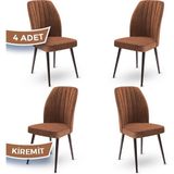 Canisa Platinum Serisi Üst Kalite Metal Kahverengi İskeletli 4 Adet Kiremit Mutfak Sandalyesi
