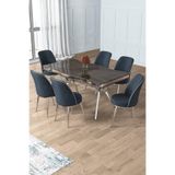 Canisa Prah Serisi 90x160 cm Lak Panel Antrasit Ironi Krom Ayak Masa Takımı, 6 Antrasit Sandalye