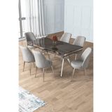 Canisa Prah Serisi 90x160 cm Lak Panel Antrasit Ironi Krom Ayak Masa Takımı, 6 Gri Sandalye