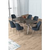 Canisa Prah Serisi 90x160 Lak Panel Antrasit Ironi Krom Ayak Masa Takımı 6 Antrasit Sandalye