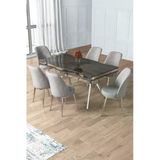 Canisa Prah Serisi 90x160 Lak Panel Antrasit Ironi Krom Ayak Masa Takımı 6 Gri Sandalye