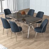Canisa Prah Serisi 90X160 Lak Panel Antrasit Ironi Krom Ayak Masa Takımı 6 Sandalye - 90 X 160