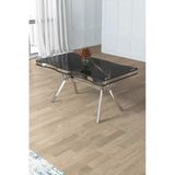 Canisa Prah Serisi 90x160 Lak Panel Siyah Mermer Krom Ayak Mutfak Masası