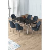 Canisa Prah Serisi 90X160 Lak Panel Sonata Krom Ayak Masa Takımı Ve 6 Antrasit Sandalye