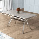 Canisa Prah Serisi Sabit Mdf 90X160 Lak Panel Mutfak Masası - Beyaz Mermer - Krom Ayak