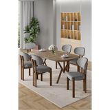 Canisa Radon Serisi MDF 90x168 cm Sabit Atlantik Çam Mutfak Masa Takımı, 6 Gri Sandalye