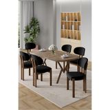 Canisa Radon Serisi MDF 90x168 cm Sabit Atlantik Çam Mutfak Masa Takımı, 6 Siyah Sandalye