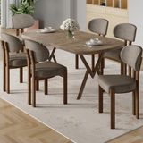 Canisa Radon Serisi Mdf 90X168 Sabit Atlantik Çam Mutfak Masa Takımı 6 Cappucino Sandalye - Cappuccino