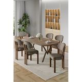 Canisa Radon Serisi Mdf 90X168 Sabit Atlantik Çam Mutfak Masa Takımı 6 Cappucino Sandalye