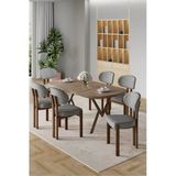 Canisa Radon Serisi Mdf 90X168 Sabit Atlantik Çam Mutfak Masa Takımı 6 Sandalye - Gri