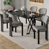 Canisa Radon Serisi Mdf 90X168 Sabit Siyah Mermer Desen Mutfak Masası Takımı 6 Sandalye - Gri