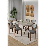 Canisa Radon Serisi Mdf 90x168 Sabit Traverten Mutfak Masa Takımı 6 Gri Sandalye Bej