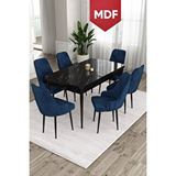 Canisa Ram Serisi, 80x132 Açılabilir Mdf Yemek Odası Takımı,siyah Mermer Desen Masa 6 Lacivert Sandalye