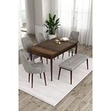 Canisa Ram Serisi 80x132 Açılabilir Mutfak Masası Takımı Barok Desen Masa 4 Gri Sandalye 1 Bench Kahverengi
