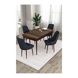 Canisa Ram Serisi 80x132 cm Açılabilir Barok Ahşap Desen 4 Sandalye Antrasit Mutfak Masa Takımı