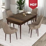Canisa Ram Serisi 80x132 cm Açılabilir Barok Ahşap Desen 4 Sandalye Cappucino Mutfak Masa Takımı
