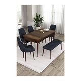Canisa Ram Serisi, 80x132 cm Açılabilir Barok Ahşap Desen 4 Sandalye ve 1 Bench Antrasit Mutfak Masa Takımı