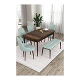Canisa Ram Serisi 80x132 cm Açılabilir Barok Ahşap Desen 4 Sandalye ve 1 Bench Su Yeşili Mutfak Masa Takımı