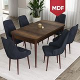 Canisa Ram Serisi 80x132 cm Açılabilir Barok Ahşap Desen 6 Sandalye Antrasit Mutfak Masa Takımı