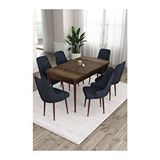 Canisa Ram Serisi 80x132 cm Açılabilir Barok Ahşap Desen 6 Sandalye Antrasit Mutfak Masa Takımı