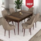 Canisa Ram Serisi 80x132 cm Açılabilir Barok Ahşap Desen 6 Sandalye Cappucino Mutfak Masa Takımı