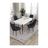 Canisa Ram Serisi 80x132 cm Açılabilir Beyaz Masa Kahve Ayak 4 Sandalye Antrasit Mutfak Masa Takımı