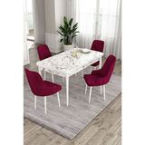 Canisa Ram Serisi 80x132 cm Açılabilir Beyaz Mermer Desen 4 Sandalye Mürdüm Mutfak Masa Takımı