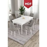 Canisa Ram Serisi 80x132 Mdf Açılabilir Mutfak Masası Takımı Beyaz Masa 6 Gri Sandalye
