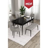 Canisa Ram Serisi 80x132 Mdf Açılabilir Mutfak Masası Takımı Siyah Mermer Masa 4 Gri Sandalye 1 Bench