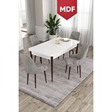 Canisa Ram Serisi Mdf 80x132 Açılabilir Mutfak Masası Takımı Beyaz Ceviz Masa 4 Gri Sandalye