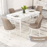 Canisa Rax Serisi 80x132 Açılabilir Beyaz Mermer Desen Mutfak Masası Takımı ve 4 Cappucino Sandalye