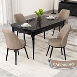 Canisa Rax Serisi 80x132 Açılabilir Siyah Mermer Desen Mutfak Masası Takımı ve 4 Cappucino Sandalye