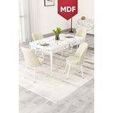 Canisa Rax Serisi Açılabilir 80x132 Beyaz Mermer Desen Mutfak Masası Takımı 4 Gri Babyface Sandalye