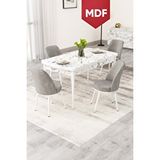 Canisa Rax Serisi Açılabilir 80x132 Beyaz Mermer Desen Yemek Odası Takımı 4 Antrasit Babyface Sandalye