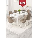 Canisa Rax Serisi Açılabilir 80x132 Beyaz Mermer Desen Yemek Odası Takımı 6 Siyah Babyface Sandalye