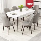 Canisa Rax Serisi Açılabilir 80X132 MDF Beyaz Masa Ceviz Ayak Mutfak Masası Takımı ve 6 Sandalye - Gri