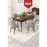 Canisa Rax Serisi Açılabilir Mdf 80x132 Barok Ahşap Desen Yemek Odası Takımı 4 Gri Babyface Sandalye Kahverengi