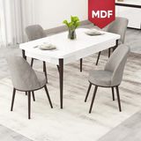 Canisa Rax Serisi Açılabilir MDF 80X132 Beyaz Masa Ceviz Ayak Mutfak Masası Takımı ve 4 Sandalye - Gri