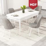 Canisa Rax Serisi Açılabilir MDF 80X132 Beyaz Mutfak Masası Takımı ve 4 Sandalye - Gri