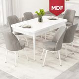 Canisa Rax Serisi Açılabilir MDF 80X132 Beyaz Mutfak Masası Takımı ve 6 Sandalye - Gri