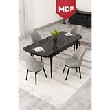 Canisa Rax Serisi Açılabilir Mdf 80x132 Siyah Mermer Desen Mutfak Masası Takımı 4 Gri Babyface Sandalye
