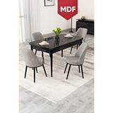 Canisa Rax Serisi Açılabilir Mdf 80x132 Siyah Mermer Desen Yemek Odası Takımı 4 Gri Babyface Sandalye