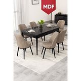 Canisa Rax Serisi Açılabilir Mdf 80x132 Siyah Mermer Desen Yemek Odası Takımı 6 Cappucino Babyface Sandalye