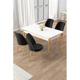 Canisa Rewa Serisi 70x110 Sabit Beyaz Gold Detay Masa Takımı ve 4 Siyah Sandalye