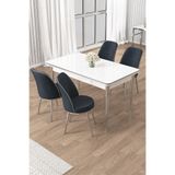 Canisa Rewa Serisi 70x114 Sabit Beyaz Masa Takımı, 4 Antrasit Sandalye, Krom Ayak