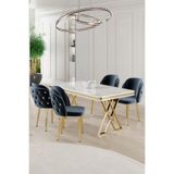 Canisa Rigel Serisi 80x132 cm Beyaz Mermer Desen Masa Takımı, Gold Ayaklı, 4 Antrasit Sandalye