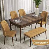 Canisa Rio Serisi 80x132 Açılabilir Mdf Barok Ahşap Desen Masa Takımı ve 4 Cappucino Sandalye