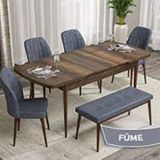 Canisa Rio Serisi 80x132 Açılabilir Mdf Barok Ahşap Desen Masa Takımı ve 4 Füme Sandalye