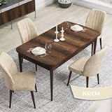 Canisa Rio Serisi 80x132 Açılabilir Mdf Barok Ahşap Desen Masa Takımı ve 4 Krem Sandalye